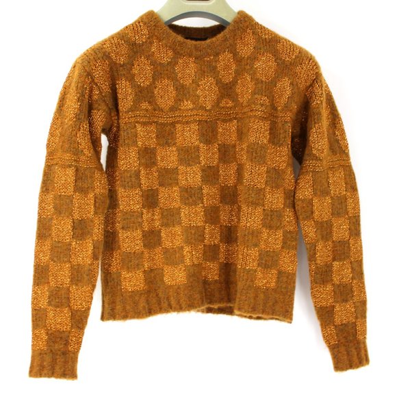 Roberto Collina Zafferano Gold Metallic Checkered Oval Pattern Sweater Small NEW - Picture 2 of 10